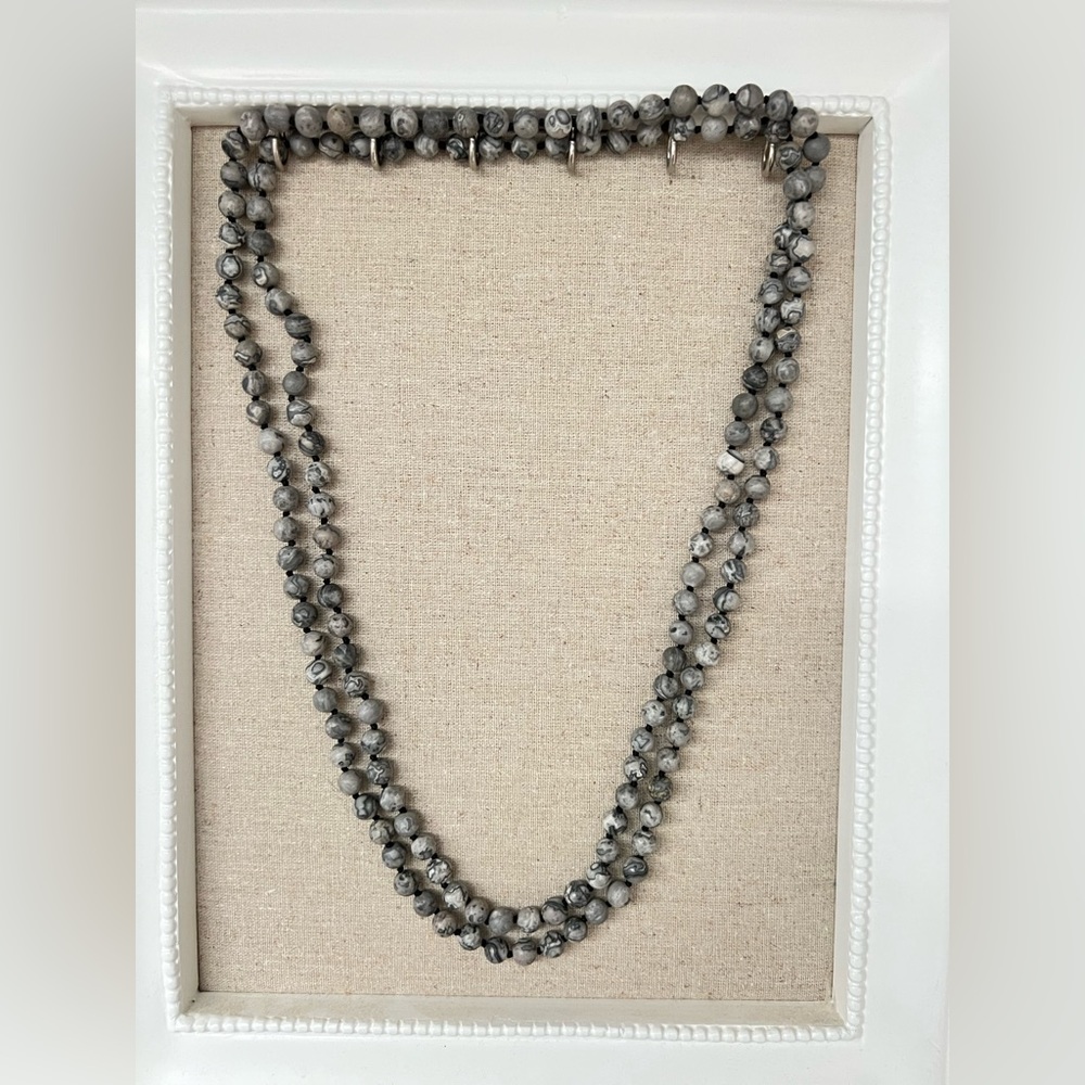 Grey and white stone beaded necklace